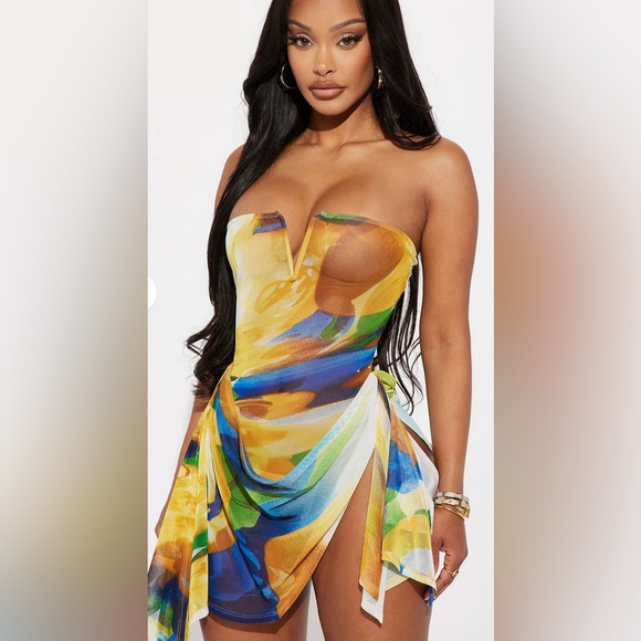 NWT Staying Out Mesh Mini Dress - Green/combo - Picture 2 of 3